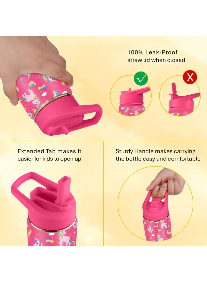 ESSEN Kids Water Bottle Stainless Steel for School Girls with Straw Vacuum Insulated Water Bottle BPA-Free Leak-Proof Baby Toddler Water Bottle Double Walled Bottle for Kids – 532 ml/18 oz(Unicorn) - Image 5