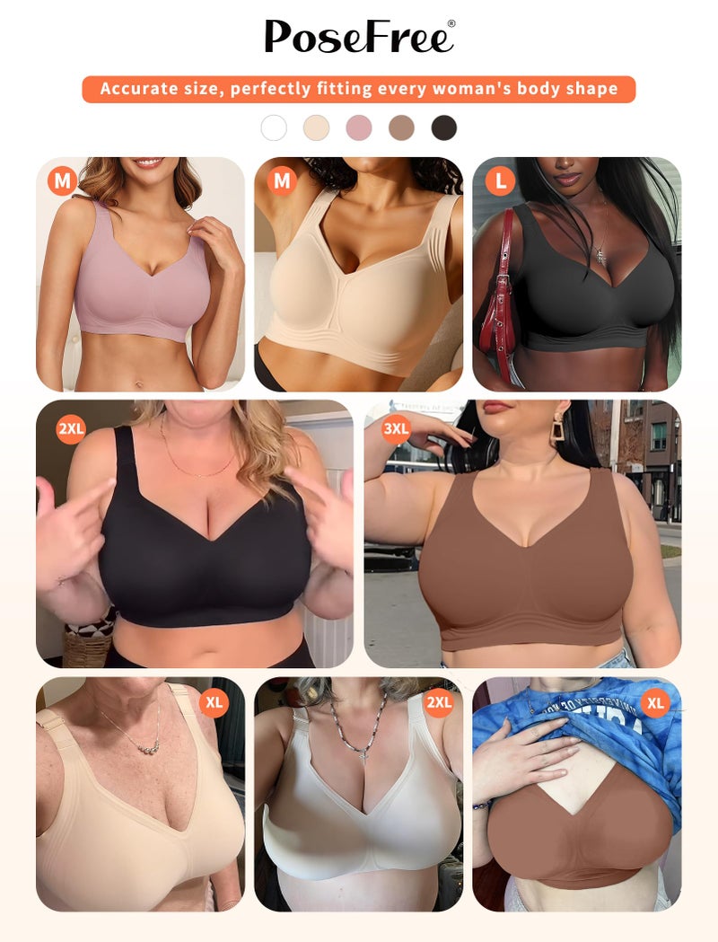 PoseFree Womens Bras No Underwire Full Support Back Fat Smoothing Bralette Wireless Push Up Plus Size Sports Bra (Coffee,M) - Image 5