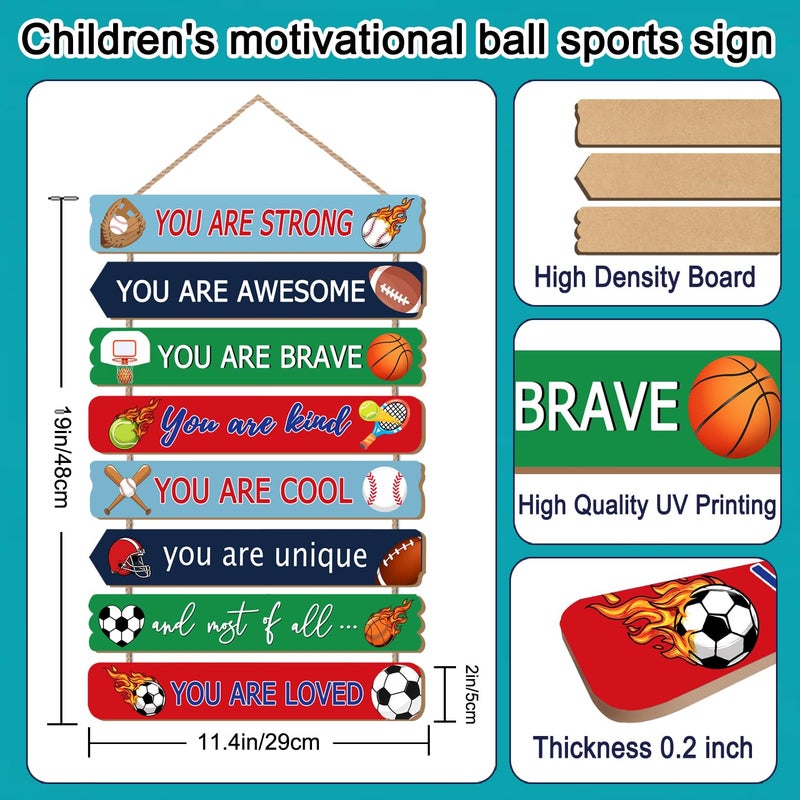Cpcdaosk Cool Classic Sport Balls Sign Nursery Wall Decor Set of 8 With LED Lights, 16x5 Modern Motivational Cute Ball Plaque Wall Art for Baby Boy Kid Teen Toddlers, 4 PCS Wooden Quote Gift for Gameroom Gym - Image 2