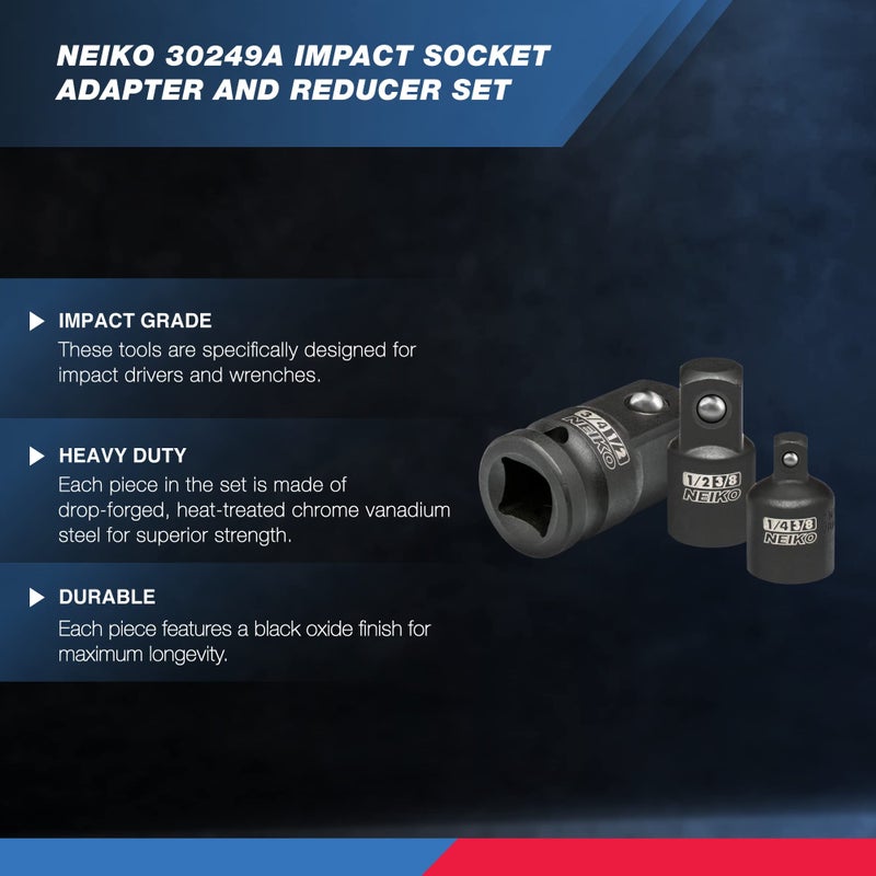 Neiko NEIKO 30249A 5 Piece Impact Socket Adapter Set, Standard SAE, 1/4, 3/8, 1/2" Cr-V Steel Impact Driver & Wrench Conversion Kit Socket Reducer, Locking Socket Adapter Set  - Image 2