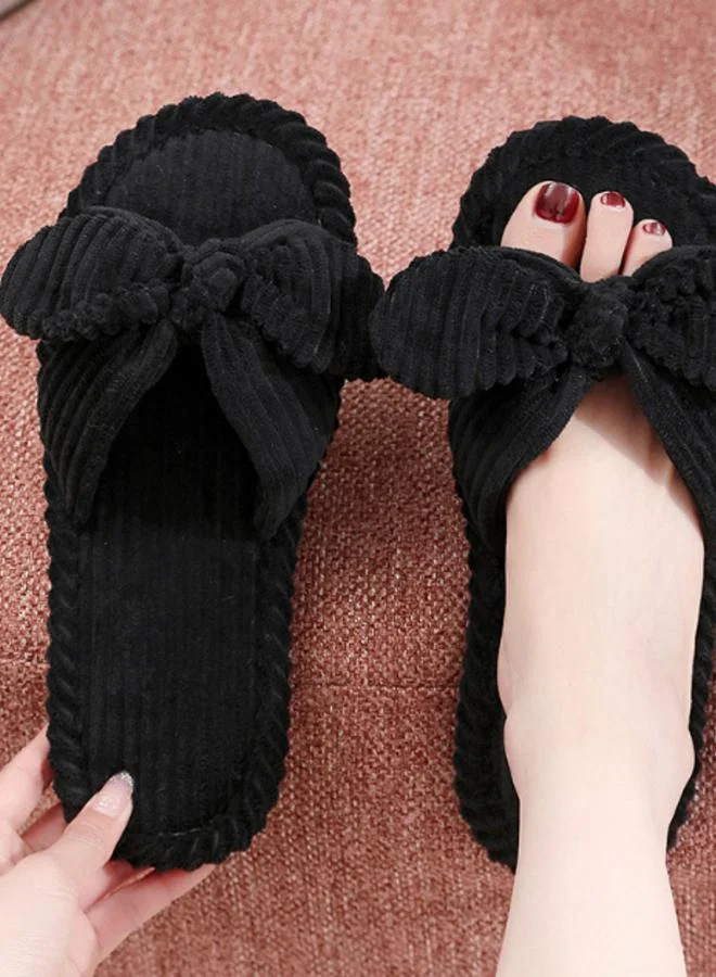 Take Two Black Corduroy Bowknot Slides