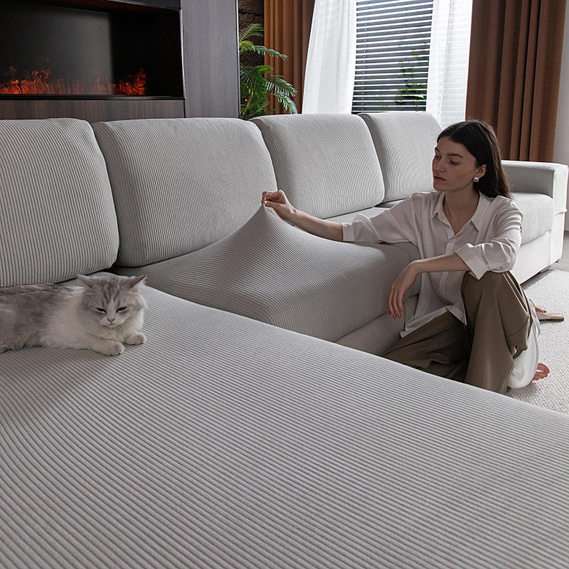 OHSIO Sectional Couch Covers, Wear Resistant Stretch Sofa Covers Washable Soft Couch Cushion Covers Anti Slip Furniture Protector Sofa Slipcovers for Pets (1 Piece Back Couch Cover, Light Gray) - Image 1