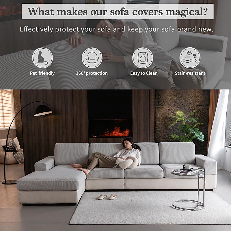 OHSIO Sectional Couch Covers, Wear Resistant Stretch Sofa Covers Washable Soft Couch Cushion Covers Anti Slip Furniture Protector Sofa Slipcovers for Pets (1 Piece Back Couch Cover, Light Gray) - Image 4