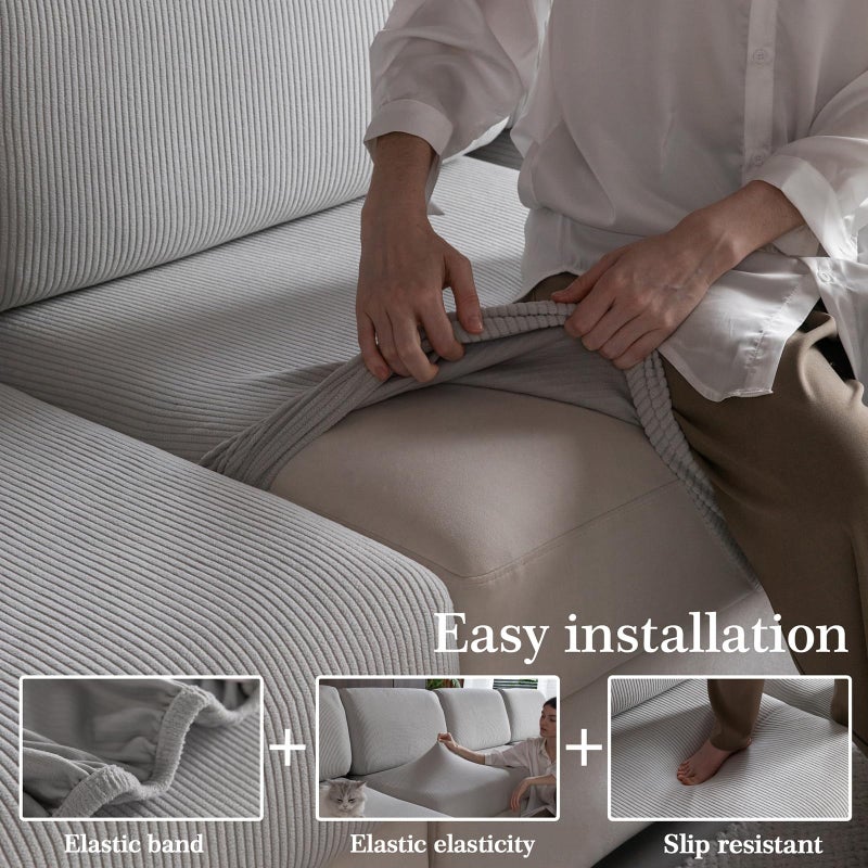OHSIO Sectional Couch Covers, Wear Resistant Stretch Sofa Covers Washable Soft Couch Cushion Covers Anti Slip Furniture Protector Sofa Slipcovers for Pets (1 Piece Back Couch Cover, Light Gray) - Image 5