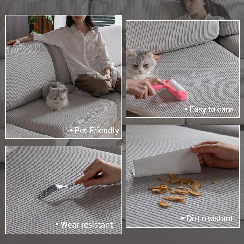 OHSIO Sectional Couch Covers, Wear Resistant Stretch Sofa Covers Washable Soft Couch Cushion Covers Anti Slip Furniture Protector Sofa Slipcovers for Pets (1 Piece Back Couch Cover, Light Gray) - Image 3
