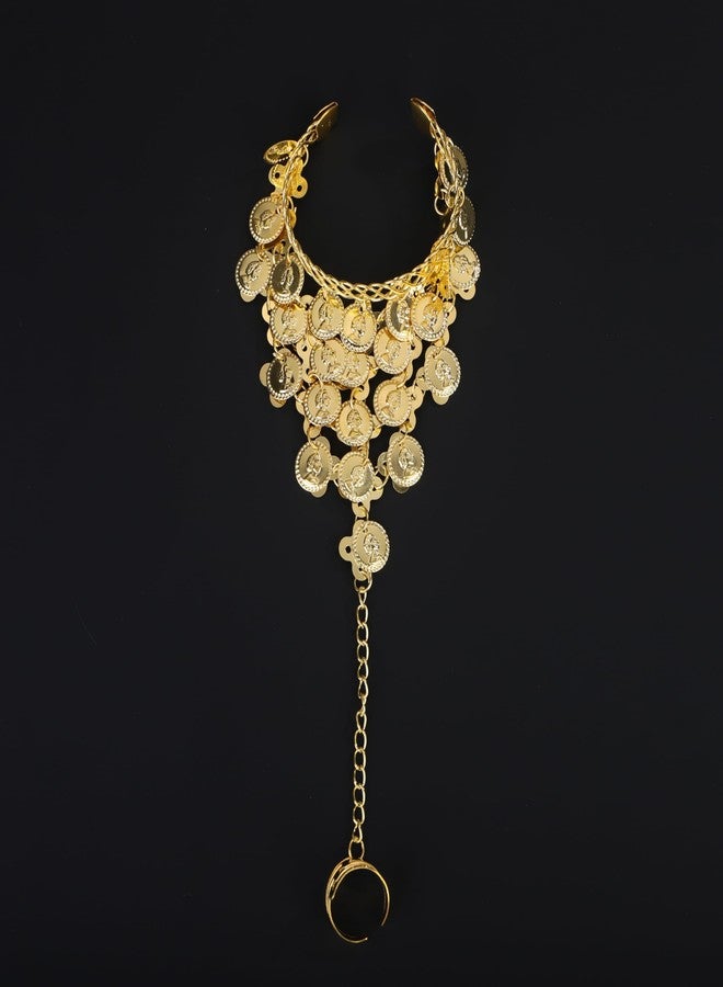 يرتير سوار YERTTER Boho Belly Coins Bracelet Dance Gunge Egypt Bracelet مع خاتم إصبع زي الهالوين للنساء (ذهبي) - Image 3