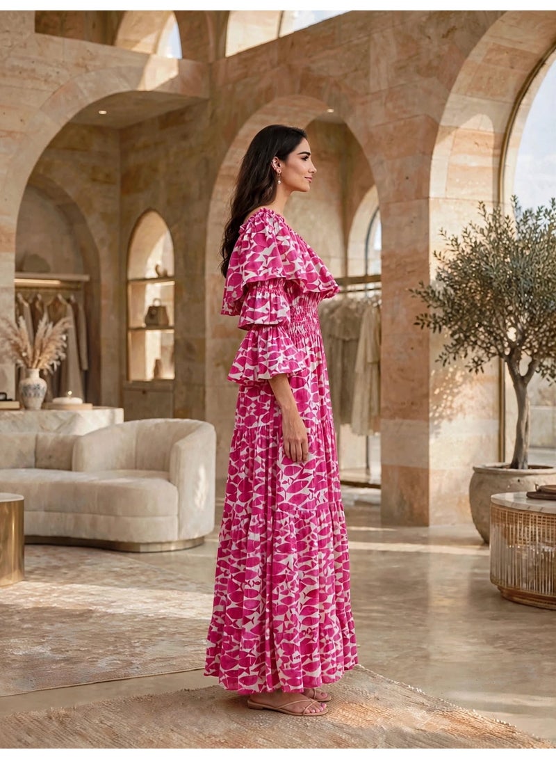 IKKXA Premium Patterned Off-Shoulder Tiered Maxi Dress - Image 4