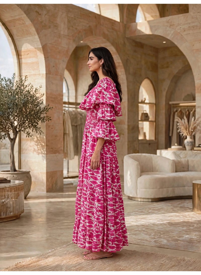 IKKXA Premium Patterned Off-Shoulder Tiered Maxi Dress - Image 3