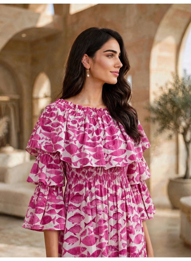 IKKXA Premium Patterned Off-Shoulder Tiered Maxi Dress - Image 2