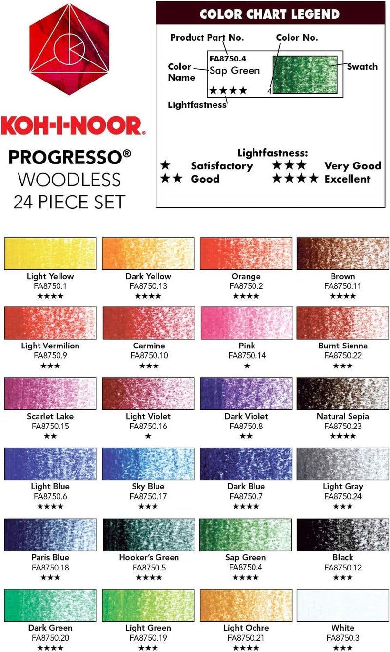 Koh-I-Noor Progresso Woodless Colored Pencils Set - 24 Assorted Colors - Image 4