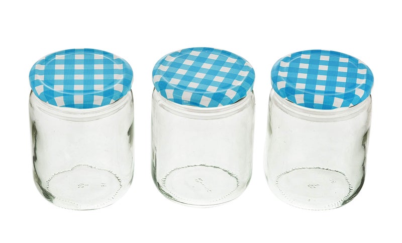 Machak Glass Jars For Kitchen Storage 500ml, Airtight, Blue Check Lids (6 Pieces) - Image 4