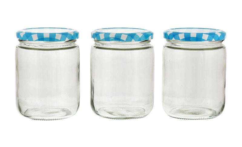 Machak Glass Jars For Kitchen Storage 500ml, Airtight, Blue Check Lids (6 Pieces) - Image 5