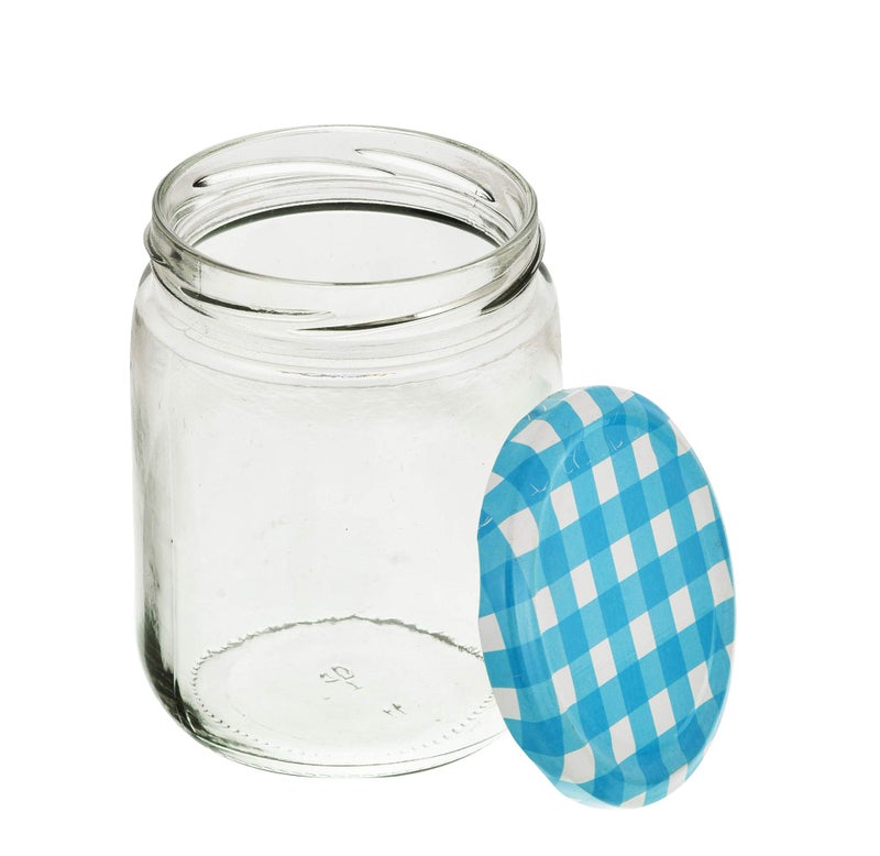 Machak Glass Jars For Kitchen Storage 500ml, Airtight, Blue Check Lids (6 Pieces) - Image 3