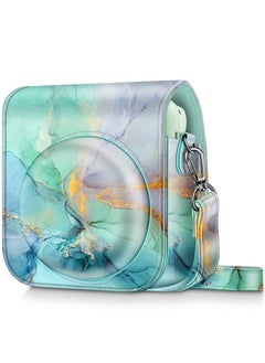 Fintie Protective Case for Fujifilm Instax Mini 12 Instant Camera - Premium Vegan Leather Bag Cover with Removable Adjustable Strap, Emerald Marble  - Image 1