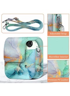 Fintie Protective Case for Fujifilm Instax Mini 12 Instant Camera - Premium Vegan Leather Bag Cover with Removable Adjustable Strap, Emerald Marble  - Image 3