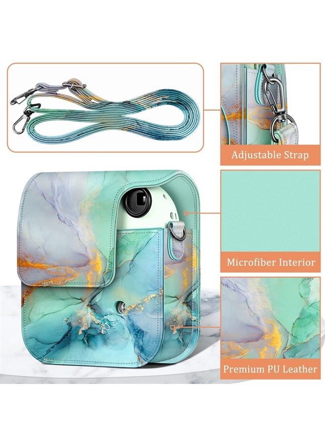 Fintie Protective Case for Fujifilm Instax Mini 12 Instant Camera - Premium Vegan Leather Bag Cover with Removable Adjustable Strap, Emerald Marble  - Image 3