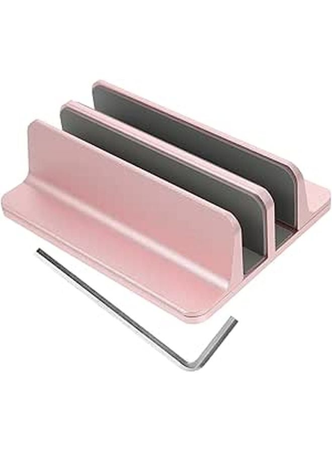 Rose Gold Aluminum Alloy Vertical Laptop Stand Dual Storage Space Saving Desk Rack - Image 1