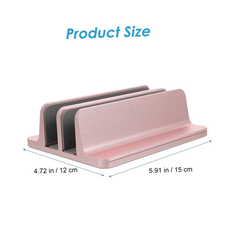 Rose Gold Aluminum Alloy Vertical Laptop Stand Dual Storage Space Saving Desk Rack - Image 3