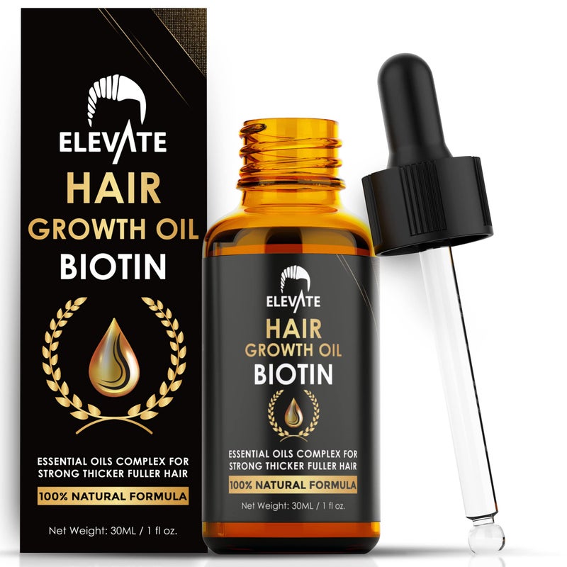 ELEVATE Hair Growth Oil - Biotin Serum & Castor Oil Natural Vitamin Treatment for Stronger, Thicker, Longer Hair and Regrowth - Prevent Thinning and Loss for Men & Women, 1 Fl Oz - Image 1