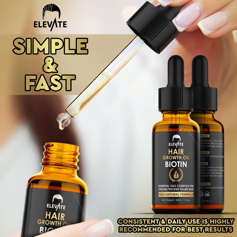 ELEVATE Hair Growth Oil - Biotin Serum & Castor Oil Natural Vitamin Treatment for Stronger, Thicker, Longer Hair and Regrowth - Prevent Thinning and Loss for Men & Women, 1 Fl Oz - Image 3