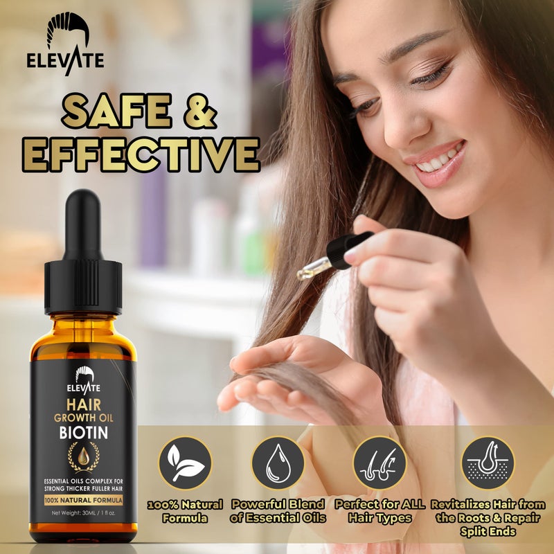 ELEVATE Hair Growth Oil - Biotin Serum & Castor Oil Natural Vitamin Treatment for Stronger, Thicker, Longer Hair and Regrowth - Prevent Thinning and Loss for Men & Women, 1 Fl Oz - Image 2