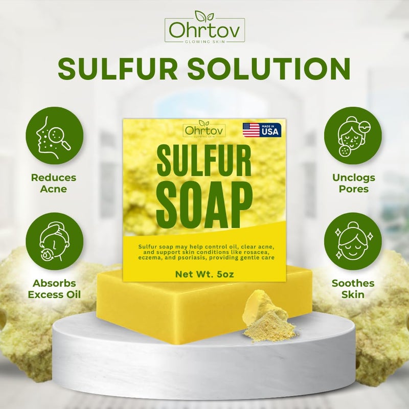Ohrtov صابون الكبريت بار غسول وجه وجسم الكبريت لعلاج حب الشباب مقشر وجه الكبريت يمتص الزيت الزائد يقلل من ظهور البثور ينظف البشرة صابون طبيعي لحب الشباب للعناية بالبشرة 5 أونصات مصنوع في الولايات المتحدة الأمريكية - Image 4