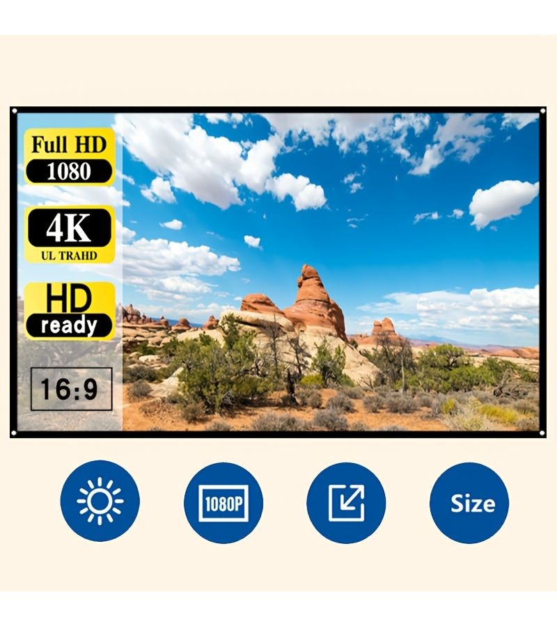 White Soft Screen 60 Inch Foldable HD Home Theater Portable Display Outdoor Movie Spandex Screen 1080P - Image 1