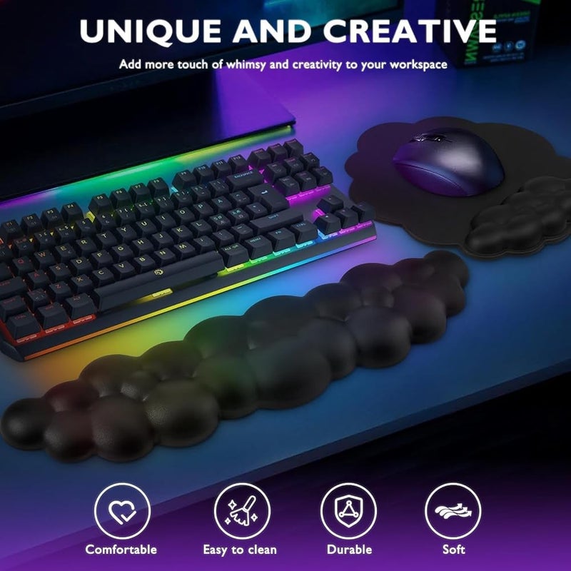 ALMEKAQUZ { "titleAr": "وسادة معصم الكيبورد والفأرة ALMEKAQUZ Cloud Wrist Rest - راحة لمعصميك ويديك، مناسبة للمكتب المنزلي، الألعاب، اللابتوب، وأجهزة Mac، مع وسادة فأرة مبطنة بإسفنج ذاكري مريح" "detailsAr": "✅️【تصميم فريد ومبتكر】: وسادة معصم الك - Image 2