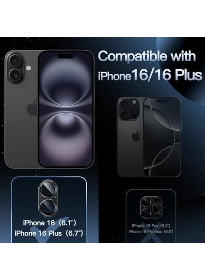 جي تيك واقي عدسة الكاميرا لهاتف آيفون 16 مقاس 6.1 بوصة وآيفون 16 بلس مقاس 6.7 بوصة بتغطية كاملة وغطاء حلقي من الزجاج المقوى 9H مع لوحة معدنية غير لامعة، عبوة واحدة باللون الأسود - Image 1