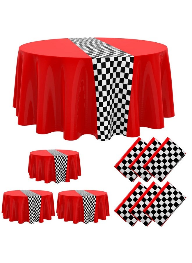 Oudain Plastic Racing Tablecloth, Round, Red, 6 Pcs, 84 inches - Image 1