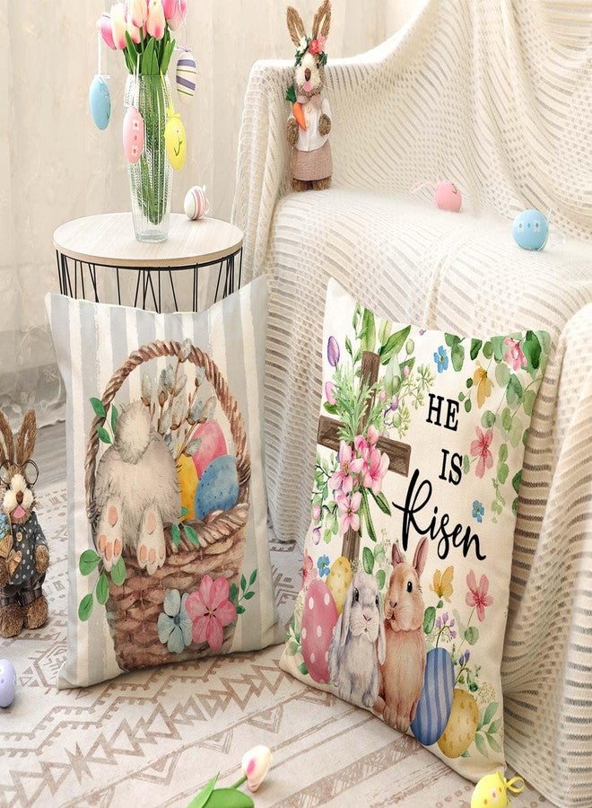 4TH Emotion Gray Easter Pillow Covers 18x18 Set of 4, He is Risen Bunny Floral Eggs Farmhouse Decorations Spring Holiday Decor Throw Cushion Case for Home Couch TH211 - Image 4