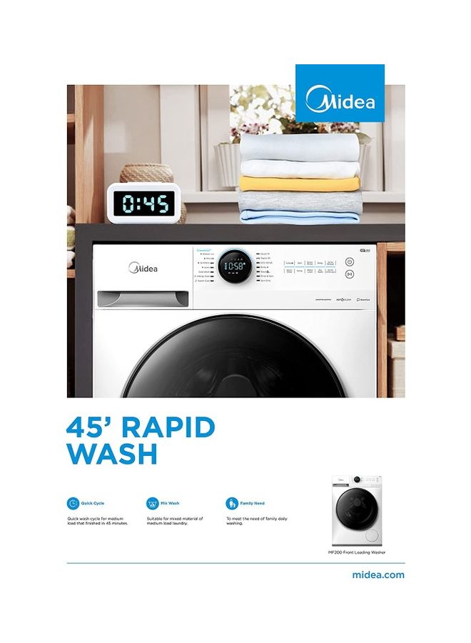 Midea 10KG Front Load Smart Washing Machine With Lunar Dial, 1400 RPM, 14 Programs, Fully Automatic Washer With Wide Door, Digital LED Display,Child Lock, Steam Care, Wi-Fi Connectivity 10 kg MF200W100WBW White - Image 4