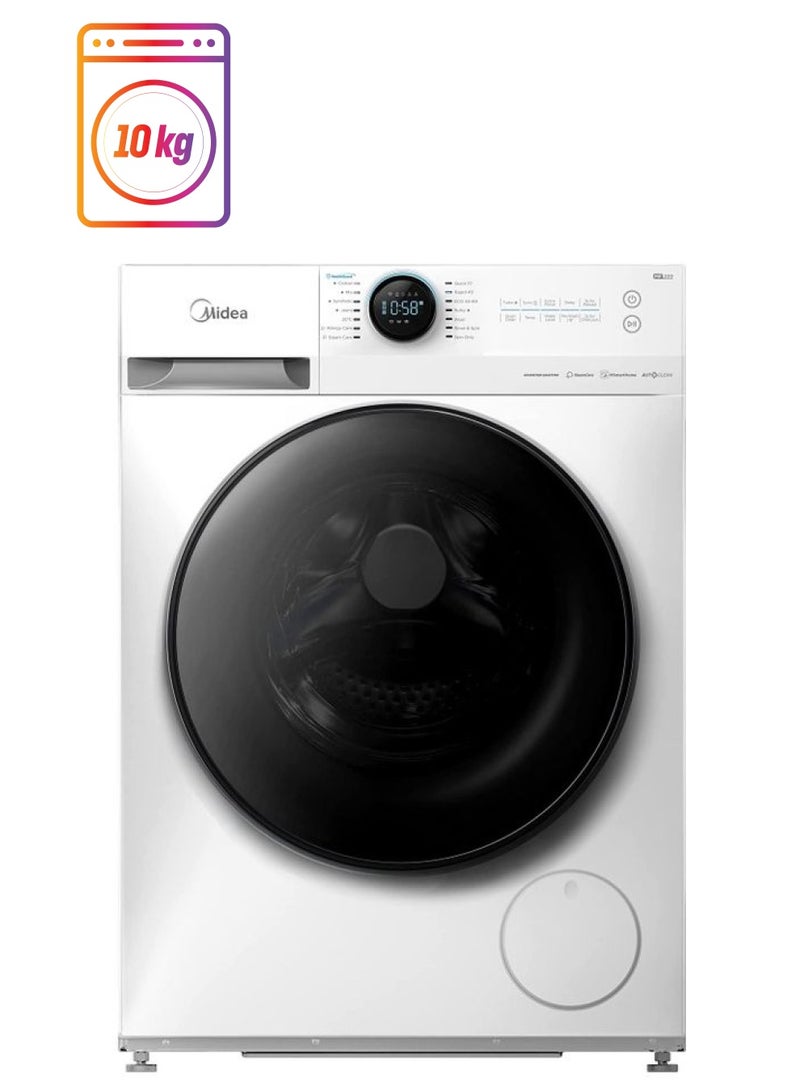 Midea 10KG Front Load Smart Washing Machine With Lunar Dial, 1400 RPM, 14 Programs, Fully Automatic Washer With Wide Door, Digital LED Display,Child Lock, Steam Care, Wi-Fi Connectivity 10 kg MF200W100WBW White - Image 1