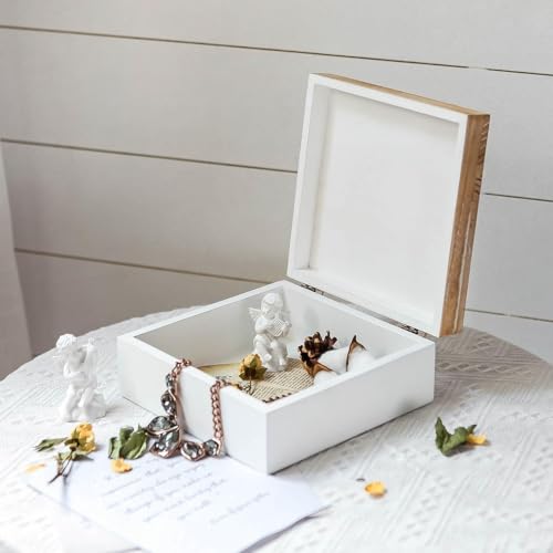 Synovana Small Decorative Box with Lid Wooden Keepsake Storage Box Carved Flower Handmade Jewelry Box Rustic Trinket Box Table Organizer - 7.1 x 7.1 x 3.2 Inches - Image 2