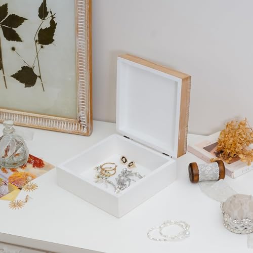 Synovana Small Decorative Box with Lid Wooden Keepsake Storage Box Carved Flower Handmade Jewelry Box Rustic Trinket Box Table Organizer - 7.1 x 7.1 x 3.2 Inches - Image 4