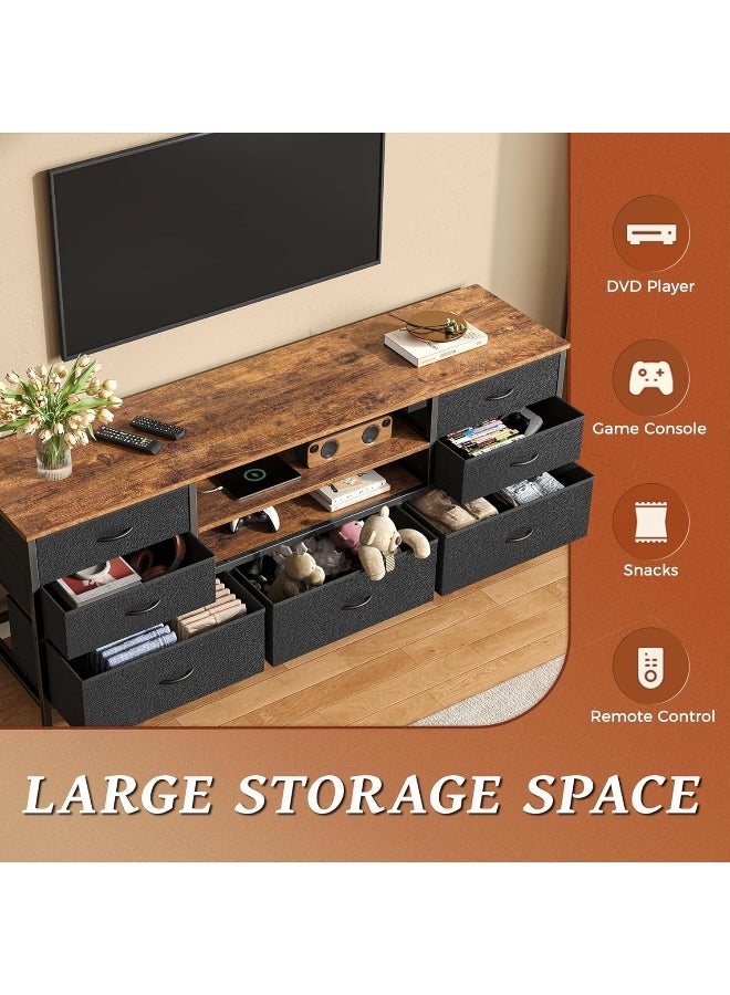أنفانكي Anvanke 7-Drawer TV Stand Dresser. يناسب تلفزيون 60/65 بوصة. مركز ترفيهي بني وأسود ريفي مع رفوف مفتوحة. PU جلد نسيج Dresser وحدة التحكم الإعلامية - Image 4