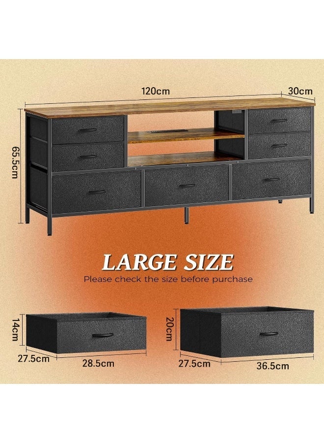 أنفانكي Anvanke 7-Drawer TV Stand Dresser. يناسب تلفزيون 60/65 بوصة. مركز ترفيهي بني وأسود ريفي مع رفوف مفتوحة. PU جلد نسيج Dresser وحدة التحكم الإعلامية - Image 2