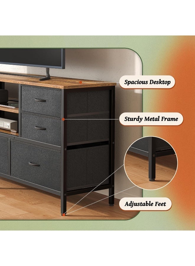 أنفانكي Anvanke 7-Drawer TV Stand Dresser. يناسب تلفزيون 60/65 بوصة. مركز ترفيهي بني وأسود ريفي مع رفوف مفتوحة. PU جلد نسيج Dresser وحدة التحكم الإعلامية - Image 3