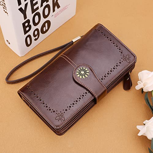 Lavemi Womens Large Capacity Genuine Leather RFID Blocking Wallets Wristlet Clutch Card Holder(1- Coffee) - Image 2
