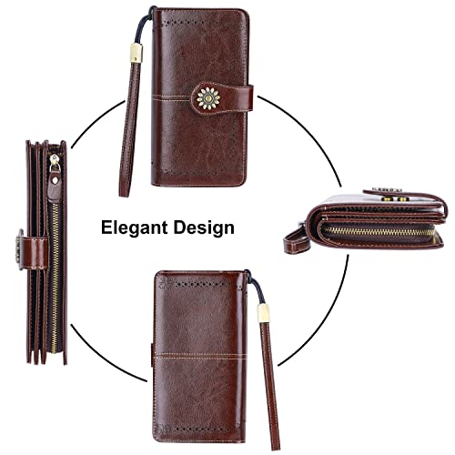 Lavemi Womens Large Capacity Genuine Leather RFID Blocking Wallets Wristlet Clutch Card Holder(1- Coffee) - Image 4