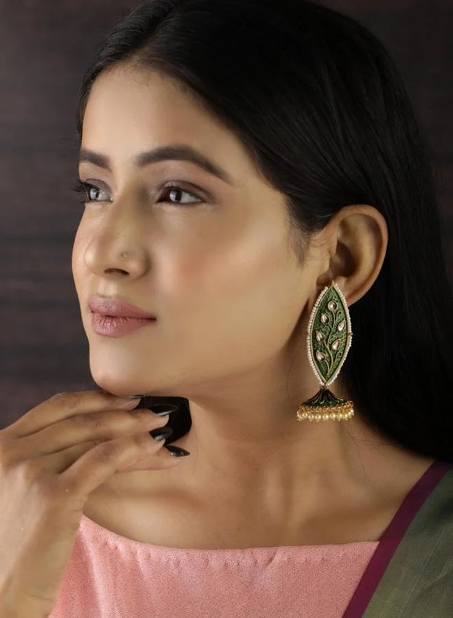 Priyaasi Elegant Women Green Alloy Earrings with pattern and secured with closure and styled in ideal for Ethnic moments — designed to make heads turn.