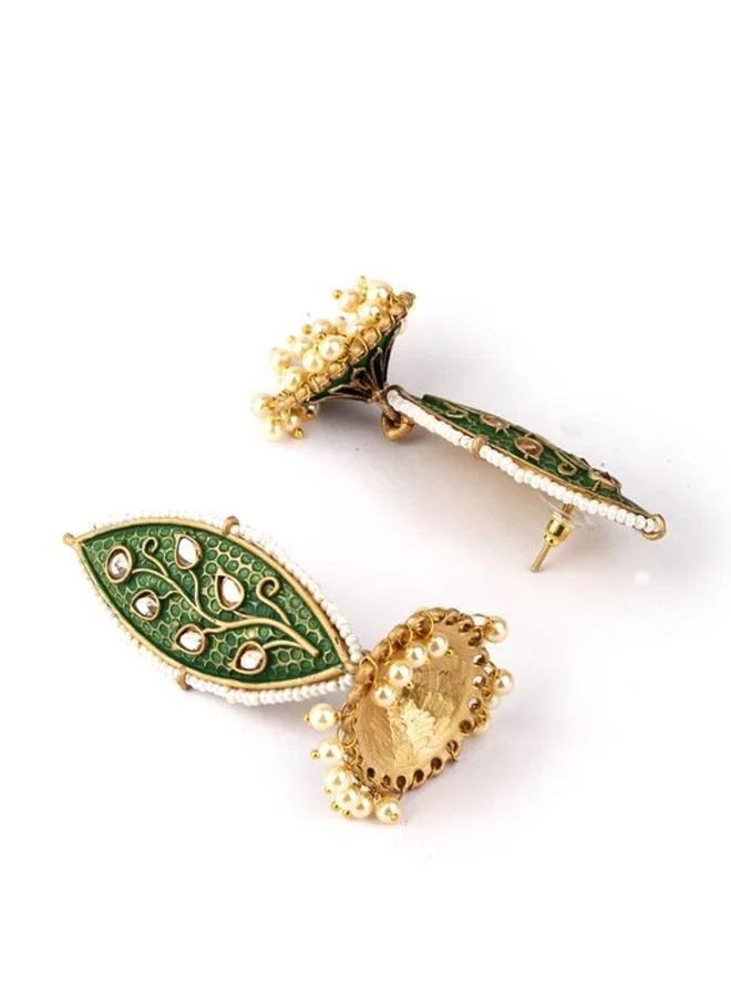 Priyaasi Elegant Women Green Alloy Earrings with pattern and secured with closure and styled in ideal for Ethnic moments — designed to make heads turn.