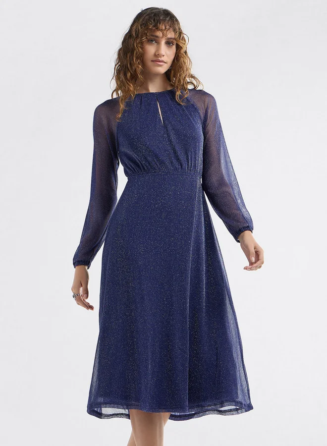 سبلاش فيڤ فستان إيه لاين بارز الملمس بأكمام طويلة وياقة بفتحة