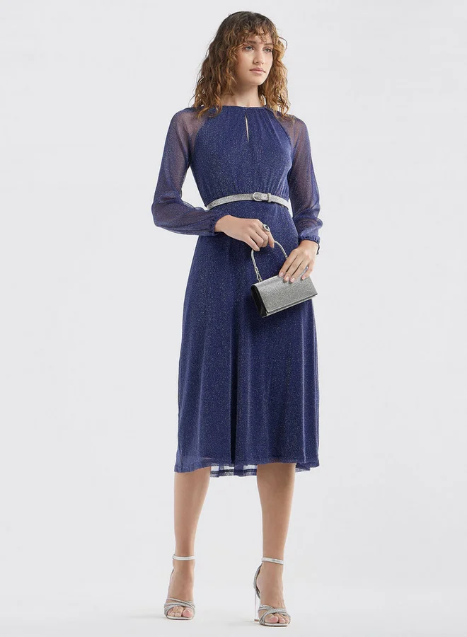 سبلاش فيڤ فستان إيه لاين بارز الملمس بأكمام طويلة وياقة بفتحة