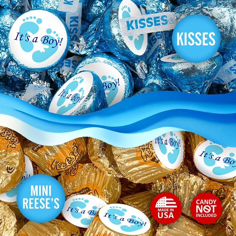 Creativity Labels 324 Its a Boy Blue Footprints Kisses Labels for Baby Shower Or Baby Sprinkle Party Or Event Decorations, Stickers, Wrappers, Favors. Made in USA - Image 4