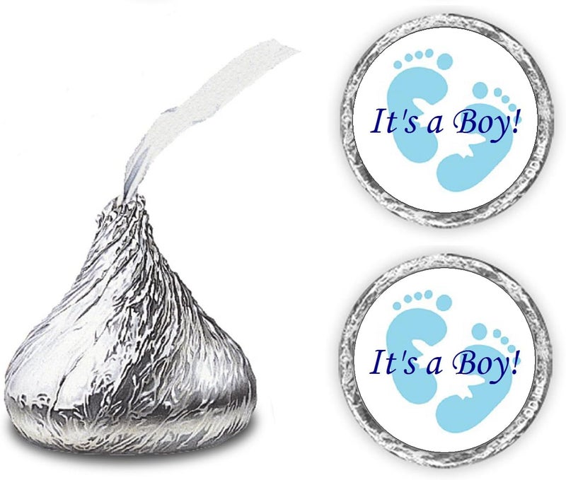 Creativity Labels 324 Its a Boy Blue Footprints Kisses Labels for Baby Shower Or Baby Sprinkle Party Or Event Decorations, Stickers, Wrappers, Favors. Made in USA - Image 1