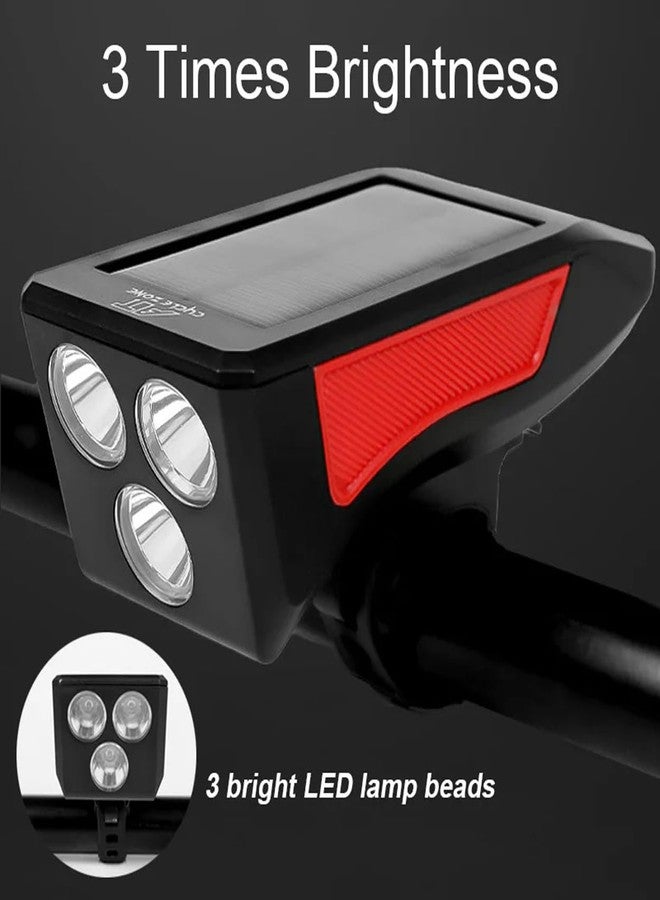 MEZON مصباح أمامي متعدد الوظائف من MEZON مزود بشحن USB و3 أوضاع، يعمل بالطاقة الشمسية وبوق مدمج، مصباح دراجة يعمل بالطاقة الشمسية مع بوق، مصباح أمامي للدراجات (متعدد الألوان) - Image 3