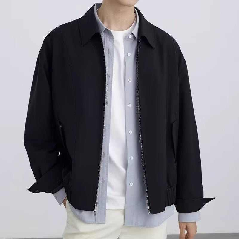 Light mature style Autumn New lapel workwear jacket mens casual all-matching spring and autumn mens fashion administrative jacket top Khaki - Image 2