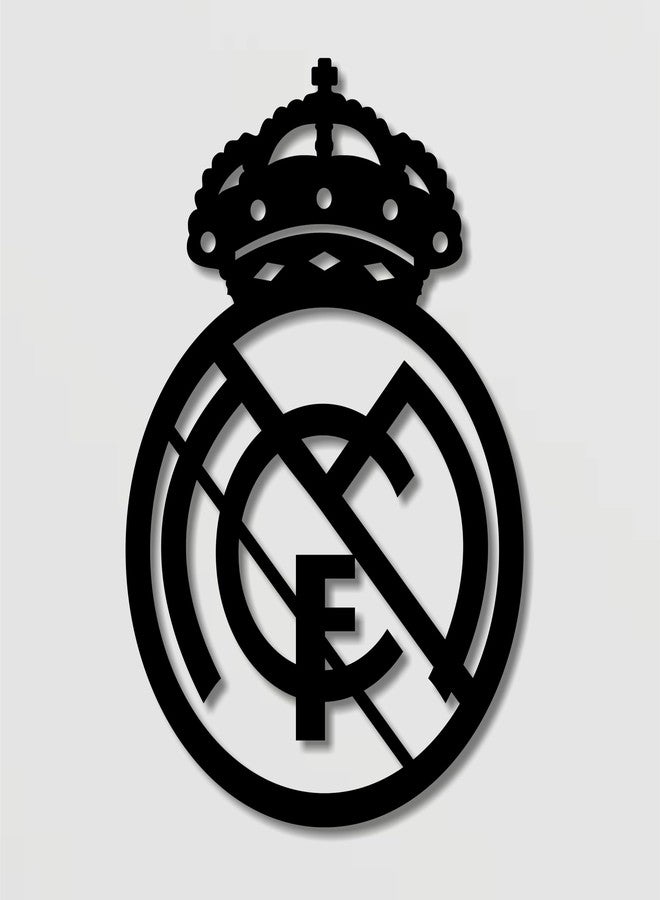 AD INFINITUM® Football Club Logo Wooden plaque | Hanging Wall Art Decor for Living Room Bedroom Kitchen Office | Aesthetic Gift for Football Fan (Real Madrid CF, Black (Single Layer)) - Image 1