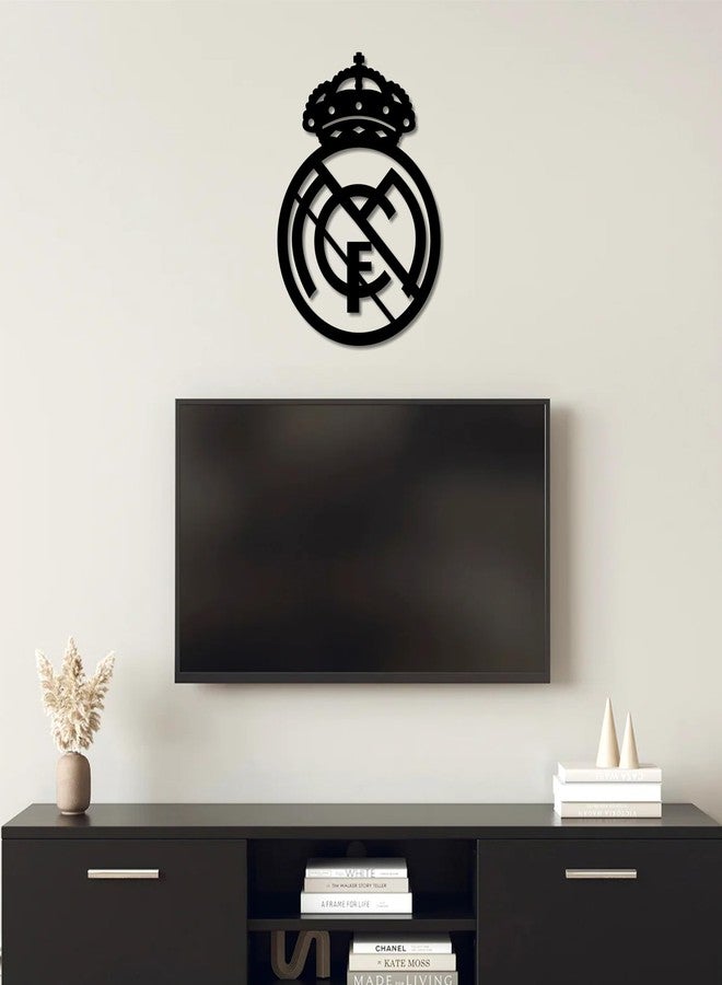 AD INFINITUM® Football Club Logo Wooden plaque | Hanging Wall Art Decor for Living Room Bedroom Kitchen Office | Aesthetic Gift for Football Fan (Real Madrid CF, Black (Single Layer)) - Image 2